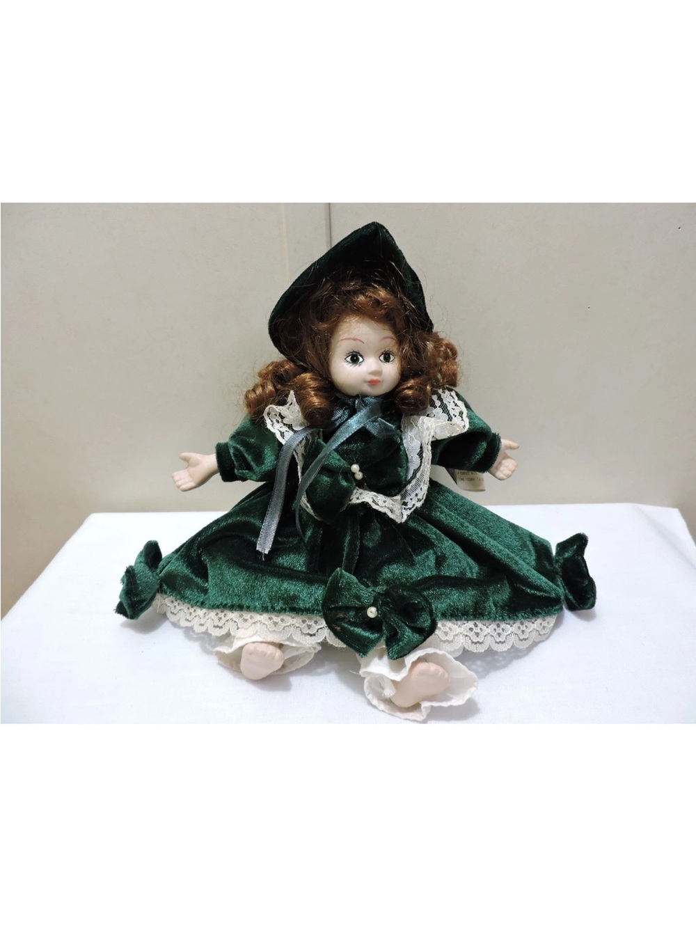 Small Porcelain Doll Green Dress Porcelain Doll 9 Inches tall